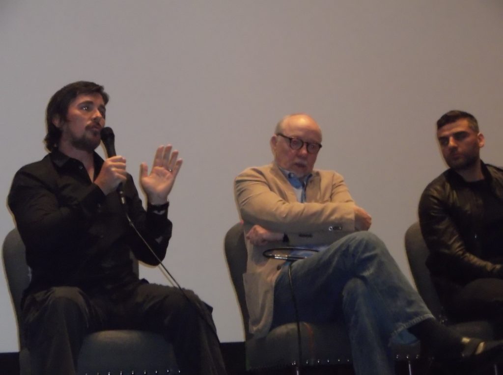 Christian Bale, Terry George and Oscar Isaac at the New York City press conference for "The Promise" 