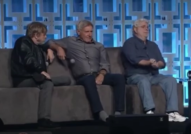 Mark Hamill, Harrison Ford and George Lucas at the 12th edition of Star Wars Celebration at the Orange County Convention Center in Orlando, Florida, on April 14, 2017.