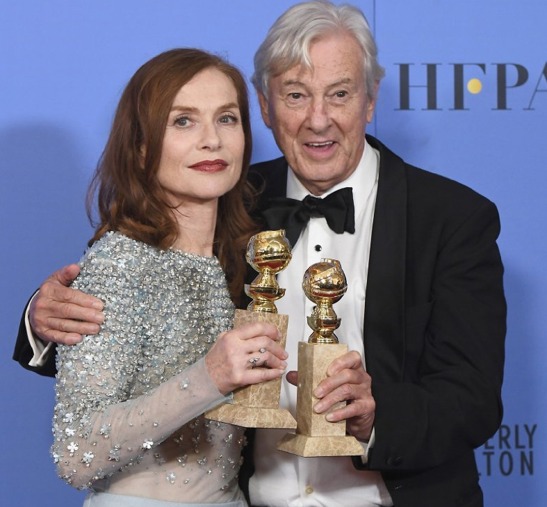 Isabelle Huppert and Paul Verhoeven at the 2017 Golden Globe Awards