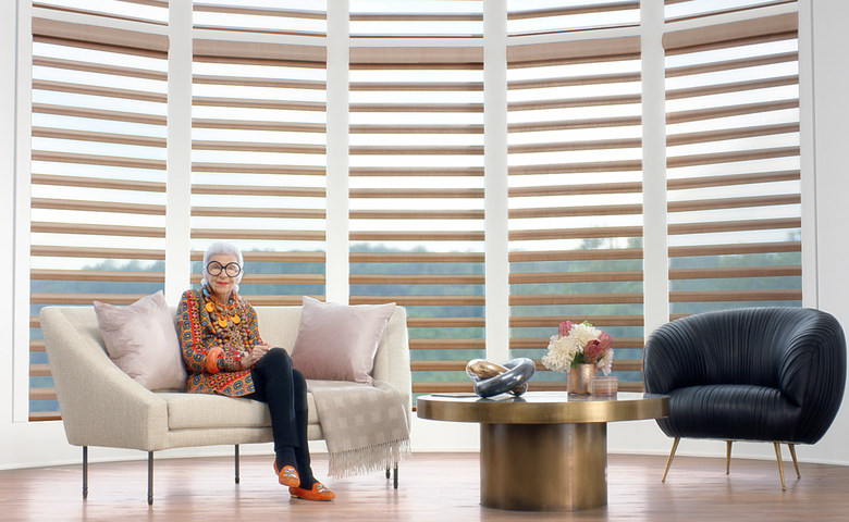 Iris Apfel in Hunter Douglas' ad campaign for PowerView Motorization technology
