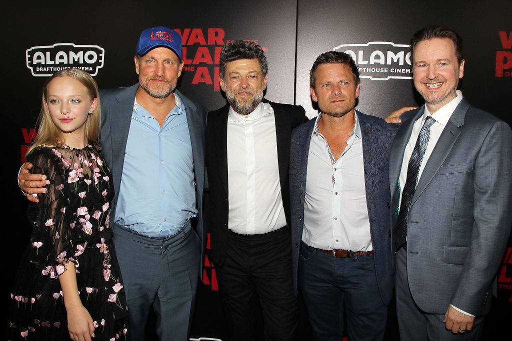 Amiah Miller, Woody Harrelson, Andy Serkis, Steve Zahn, and Matt Reeves at a New York City screening of "War of the Planet of the Apes" at SVA Theatre on July 10, 2017.