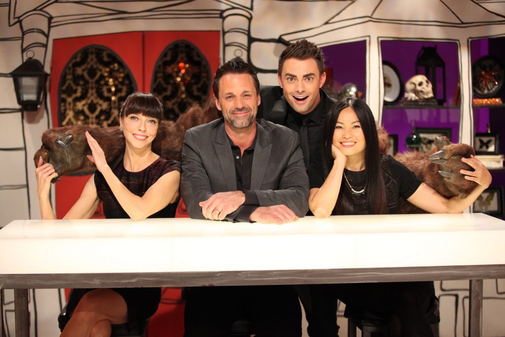 "Halloween Wars" host Jonathan Bennett (third from left) with guest judge Juliet Landau and judges Todd Tucker and Shinmin Li